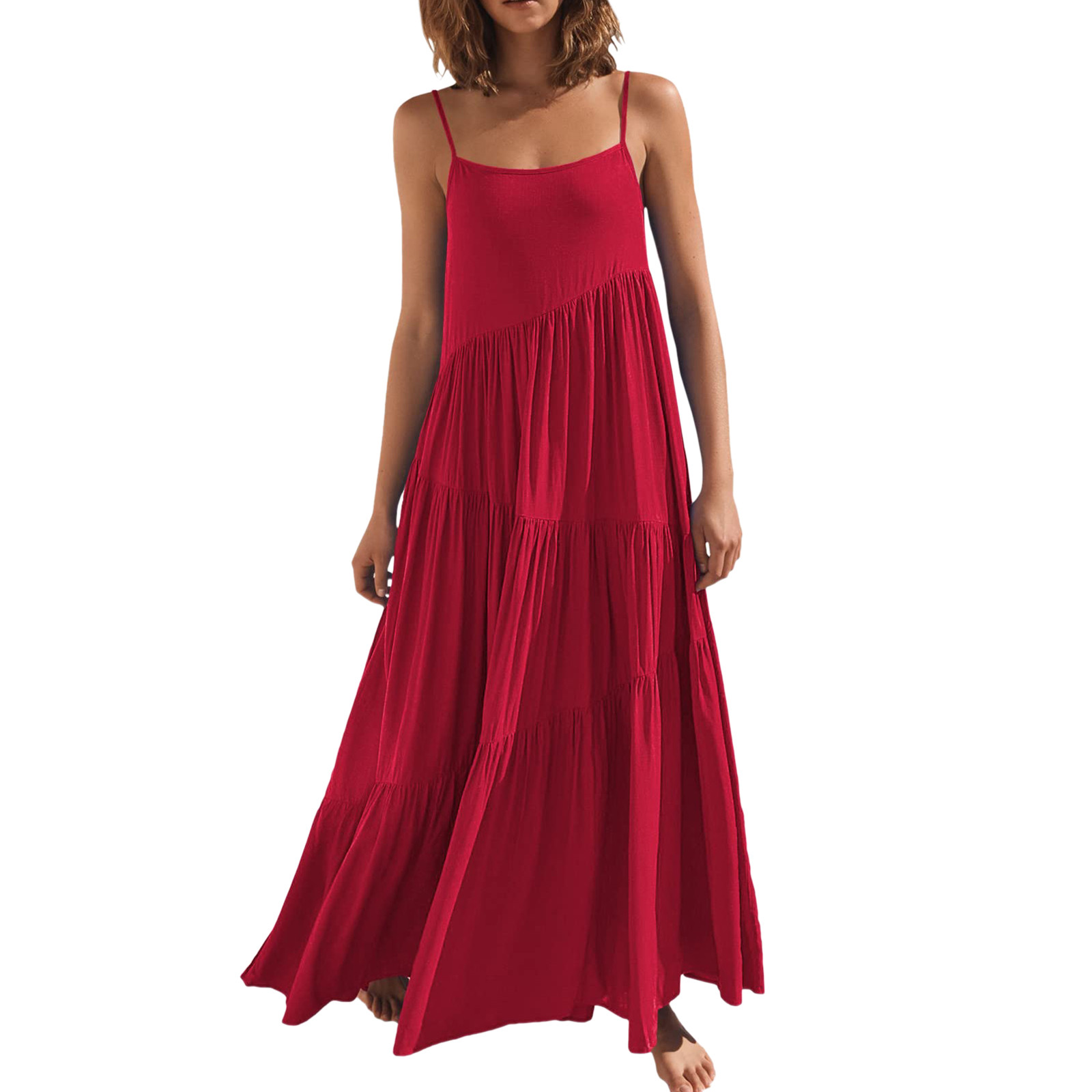 thumbnail image 1 of Vestido largo con tirantes finos para mujer - Pareo estampado para la playa - Vestido camisero holgado de poliéster - Ropa informal de verano, 1 of 5
